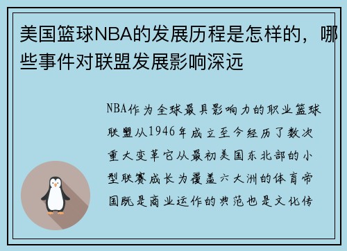 美国篮球NBA的发展历程是怎样的，哪些事件对联盟发展影响深远